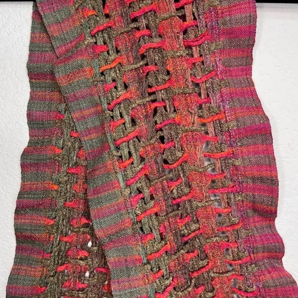 Weaved & Braided Multi Colored Raw Silk Scarf with Fringe Unisex